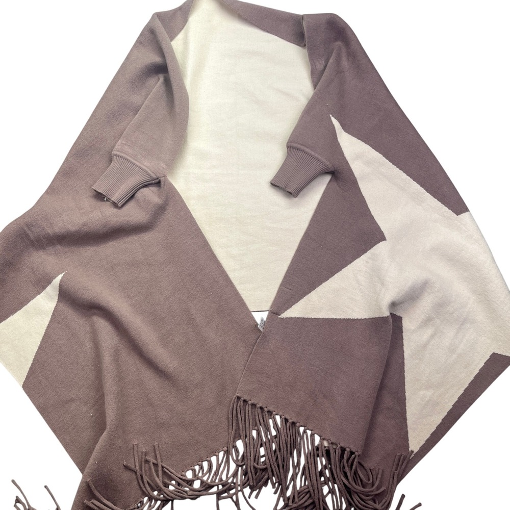 Kloth & Clover Fringe Poncho‎ Shawl Wrap Cardigan Star Print Acrylic